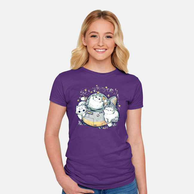 Cute Alien Cats Spaceship-Womens-Fitted-Tee-xMorfina