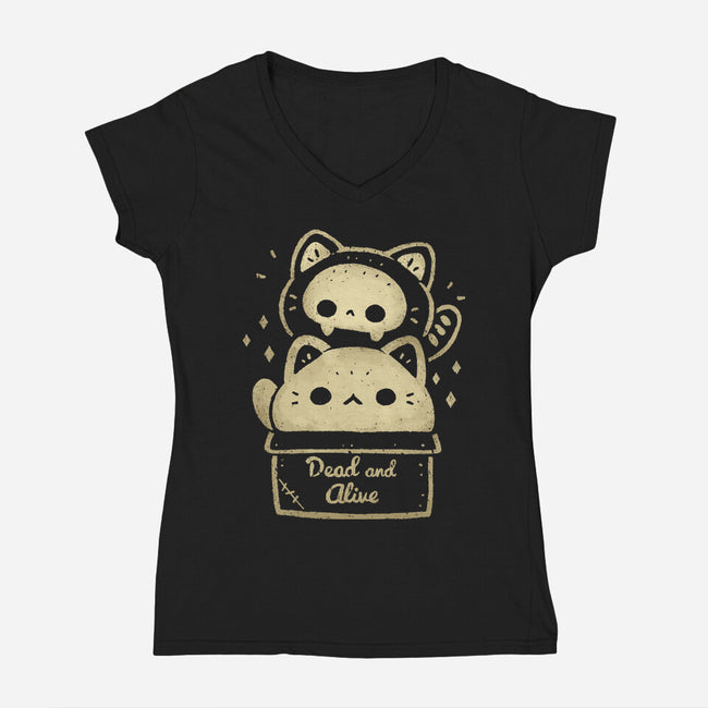 Creepy Kawaii Schrodingers Cat-Womens-V-Neck-Tee-xMorfina