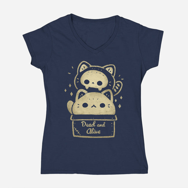Creepy Kawaii Schrodingers Cat-Womens-V-Neck-Tee-xMorfina