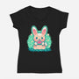 Summer Watermelon Bunny-Womens-V-Neck-Tee-TechraNova