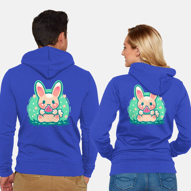 Summer Watermelon Bunny-Unisex-Zip-Up-Sweatshirt-TechraNova