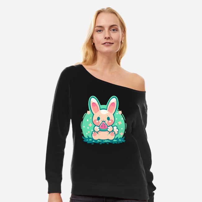 Summer Watermelon Bunny-Womens-Off Shoulder-Sweatshirt-TechraNova