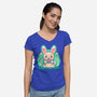 Summer Watermelon Bunny-Womens-V-Neck-Tee-TechraNova