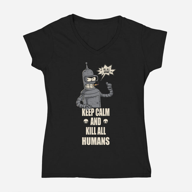 Calm And Kill-Womens-V-Neck-Tee-turborat14