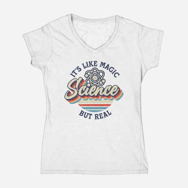 Science Magic Vintage-Womens-V-Neck-Tee-rocketman_art