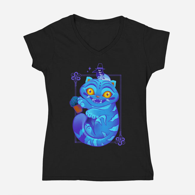 Derpy Tiger-Womens-V-Neck-Tee-ricolaa