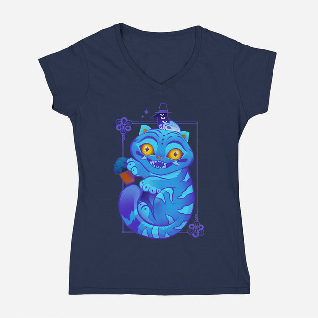 Derpy Tiger-Womens-V-Neck-Tee-ricolaa