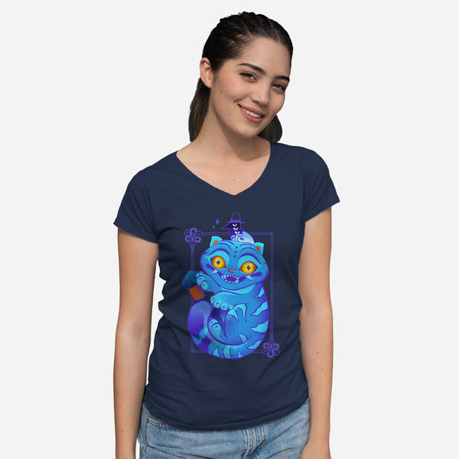 Derpy Tiger-Womens-V-Neck-Tee-ricolaa