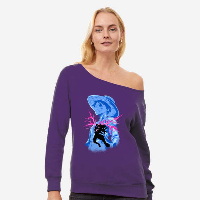 Smiling God-Womens-Off Shoulder-Sweatshirt-spoilerinc