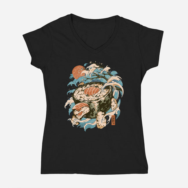 Turtle Sushi-Womens-V-Neck-Tee-ilustrata