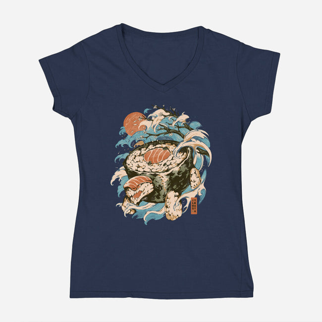 Turtle Sushi-Womens-V-Neck-Tee-ilustrata