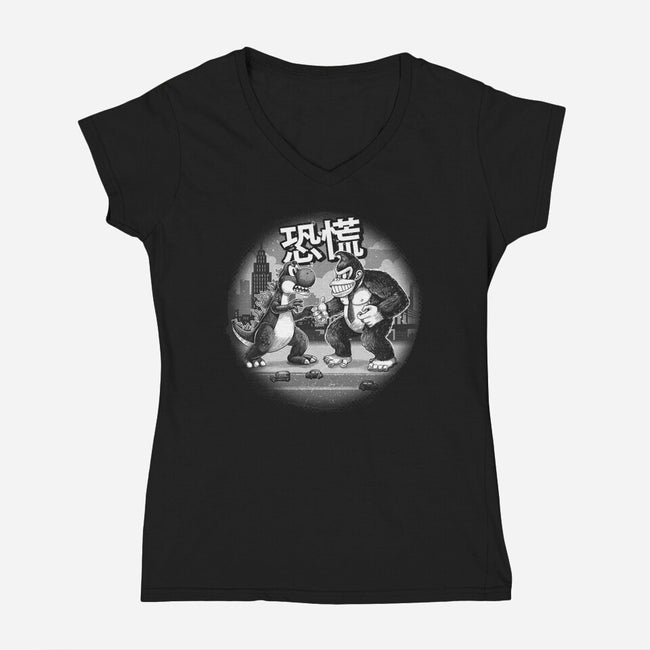 Kaiju Vs Kaiju-Womens-V-Neck-Tee-Chinellatto