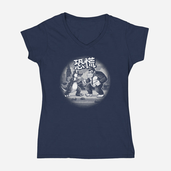 Kaiju Vs Kaiju-Womens-V-Neck-Tee-Chinellatto