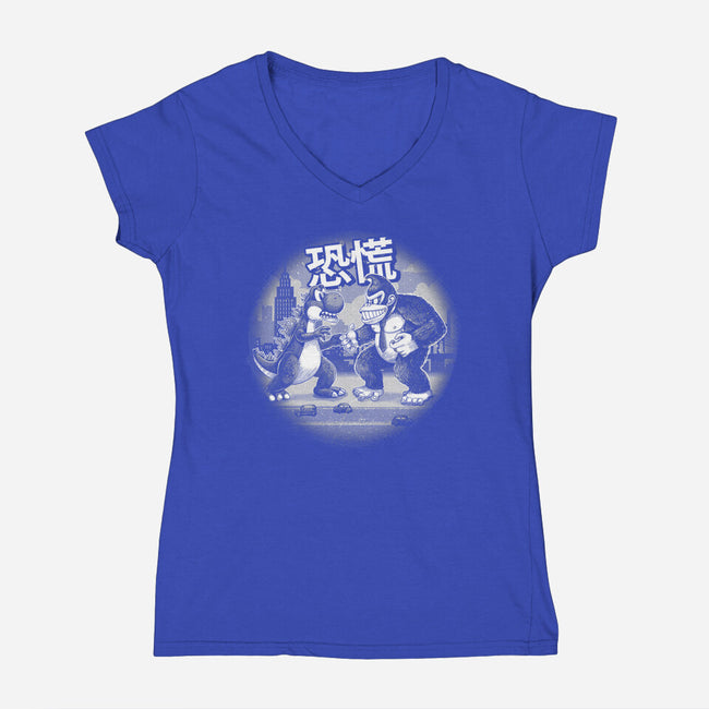 Kaiju Vs Kaiju-Womens-V-Neck-Tee-Chinellatto