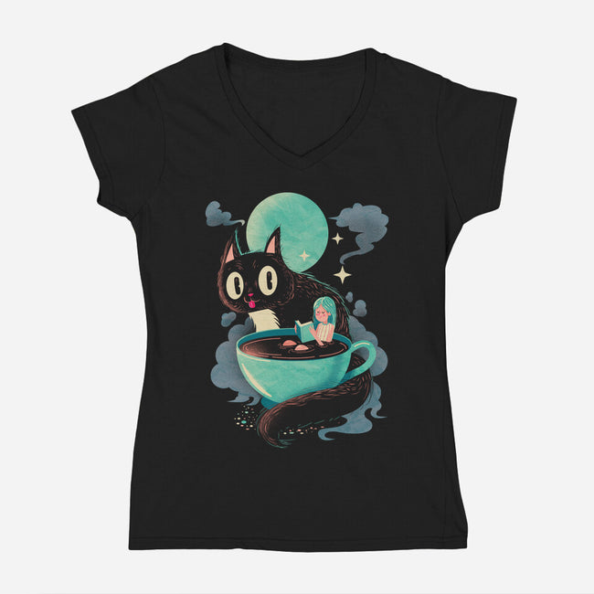 Books Coffee And Giant Cats-Womens-V-Neck-Tee-Chinellatto