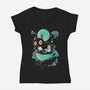 Books Coffee And Giant Cats-Womens-V-Neck-Tee-Chinellatto