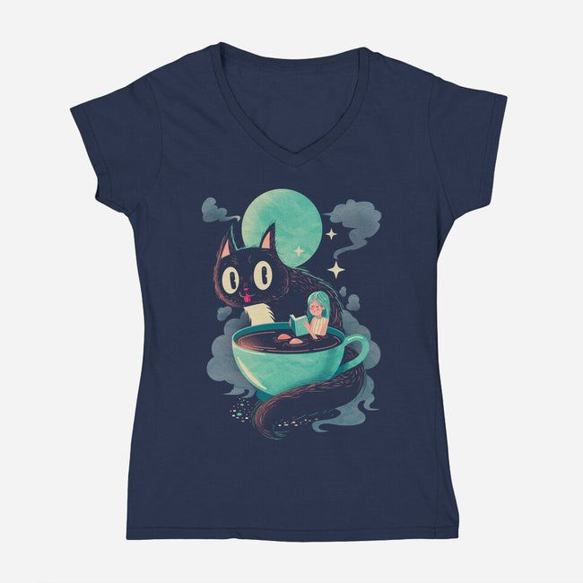 Books Coffee And Giant Cats-Womens-V-Neck-Tee-Chinellatto