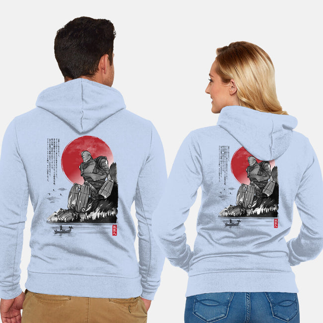 The Iron Giant In Japan Sumi-e-Unisex-Zip-Up-Sweatshirt-DrMonekers