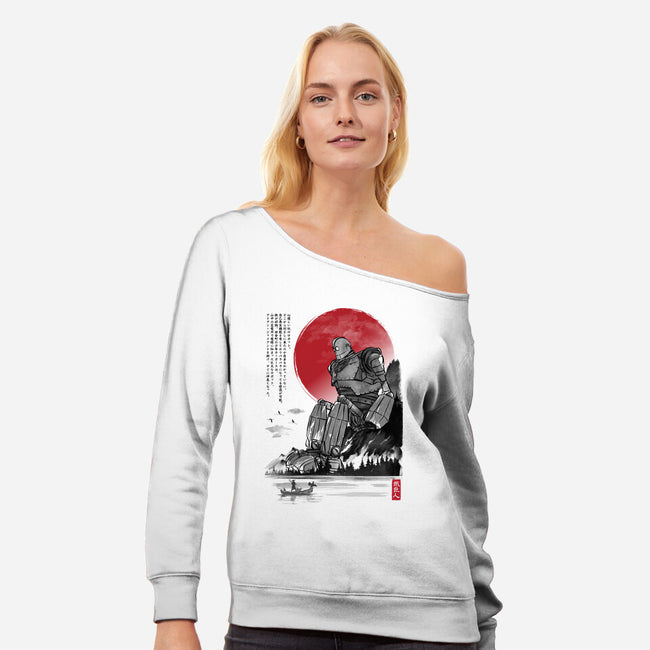 The Iron Giant In Japan Sumi-e-Womens-Off Shoulder-Sweatshirt-DrMonekers