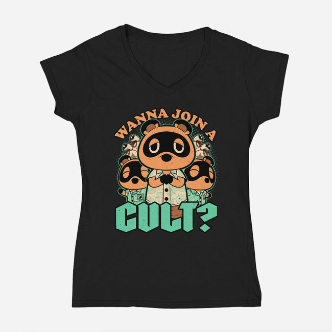 Raccoon Island Cult-Womens-V-Neck-Tee-Studio Mootant