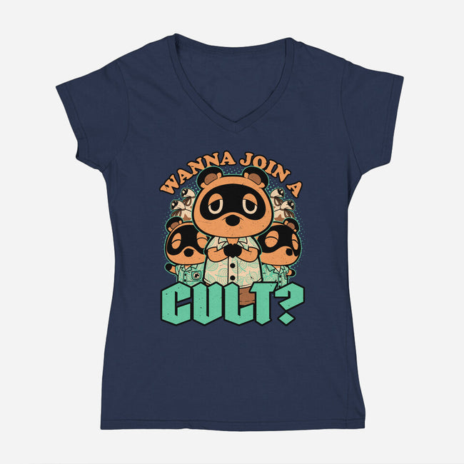 Raccoon Island Cult-Womens-V-Neck-Tee-Studio Mootant
