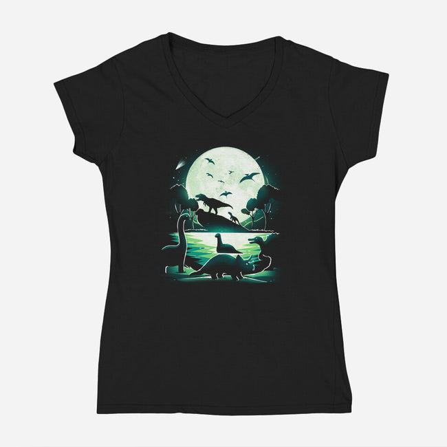 Jurassic Dinosaurs-Womens-V-Neck-Tee-Vallina84