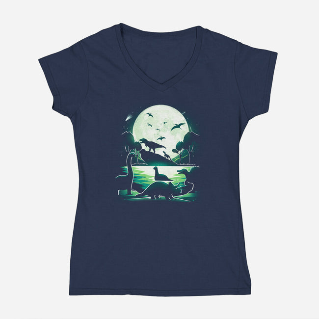 Jurassic Dinosaurs-Womens-V-Neck-Tee-Vallina84