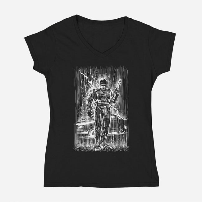 Cop Under The Rain-Womens-V-Neck-Tee-zascanauta