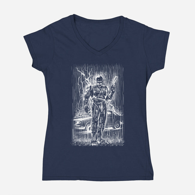 Cop Under The Rain-Womens-V-Neck-Tee-zascanauta