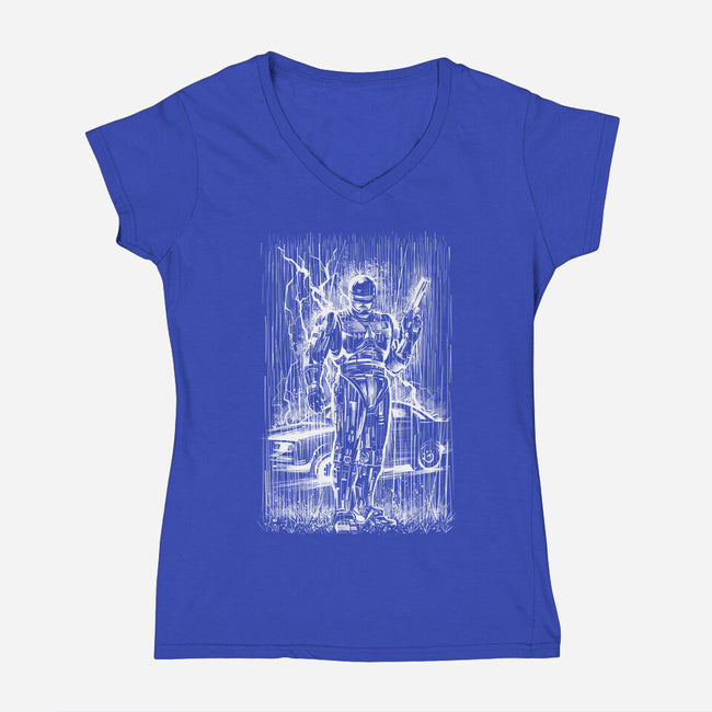 Cop Under The Rain-Womens-V-Neck-Tee-zascanauta