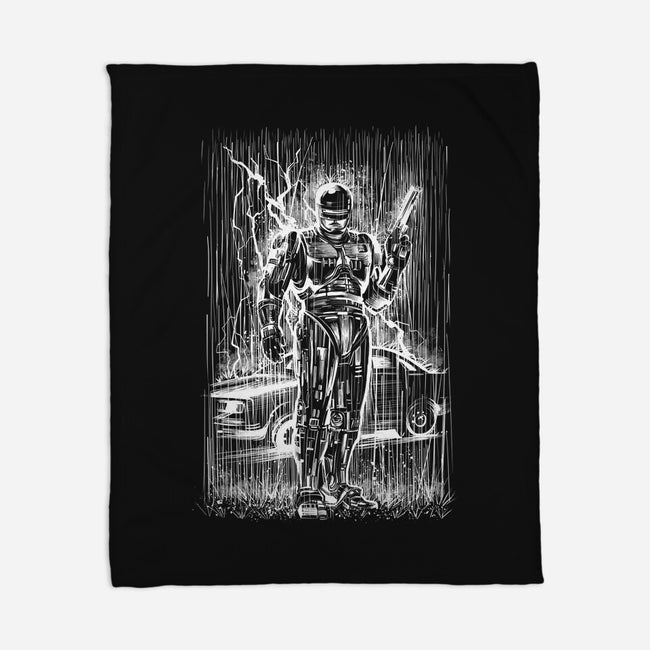 Cop Under The Rain-None-Fleece-Blanket-zascanauta