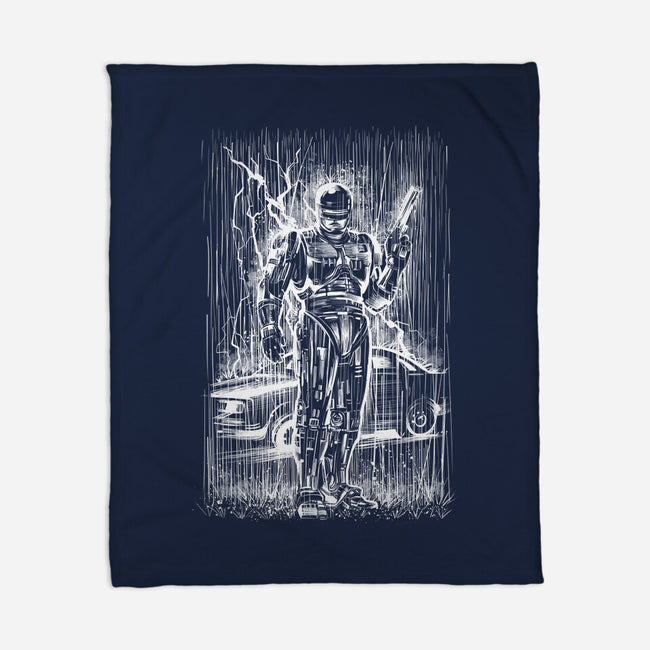 Cop Under The Rain-None-Fleece-Blanket-zascanauta