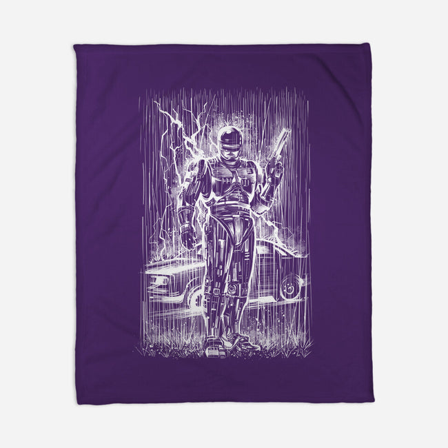 Cop Under The Rain-None-Fleece-Blanket-zascanauta