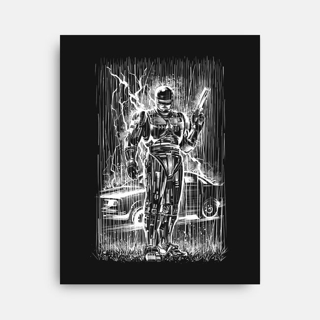 Cop Under The Rain-None-Stretched-Canvas-zascanauta