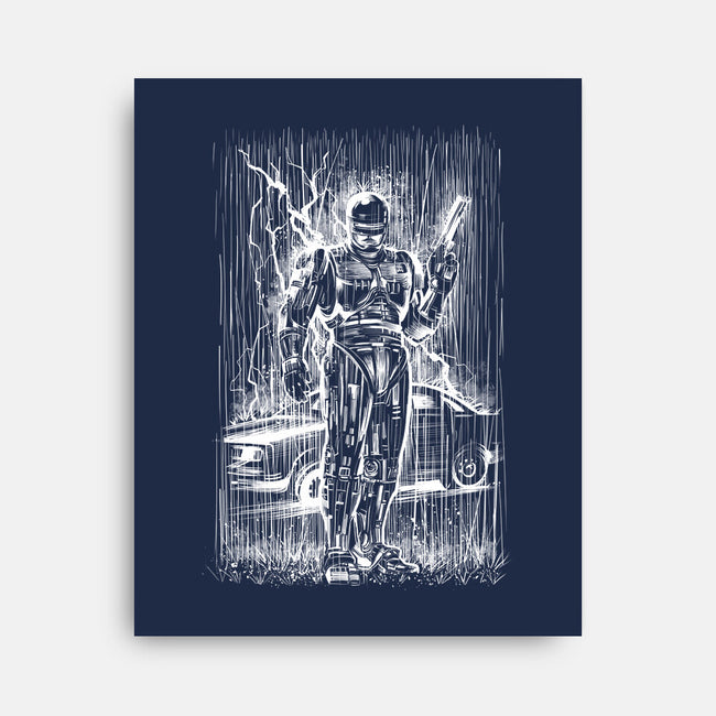 Cop Under The Rain-None-Stretched-Canvas-zascanauta