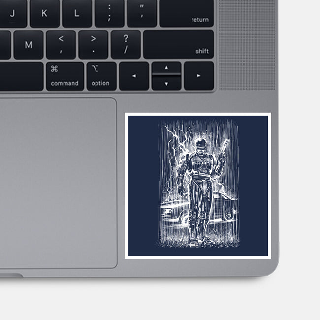 Cop Under The Rain-None-Glossy-Sticker-zascanauta