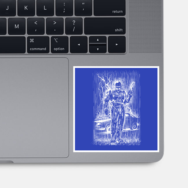 Cop Under The Rain-None-Glossy-Sticker-zascanauta