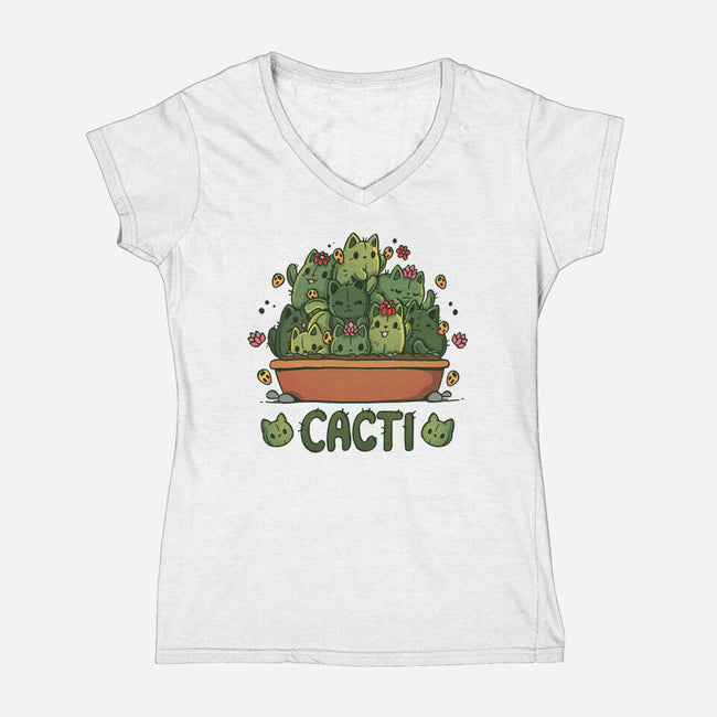 Cacti Kitties-Womens-V-Neck-Tee-Vallina84