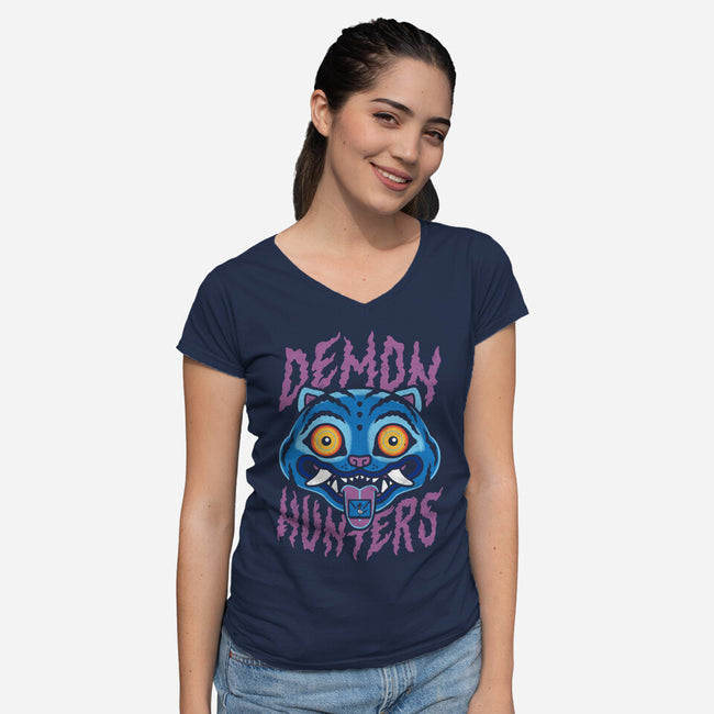 Demon Hunters-Womens-V-Neck-Tee-Nemons