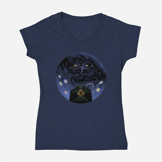 War Of Gods Starry Night-Womens-V-Neck-Tee-Astrobot Invention