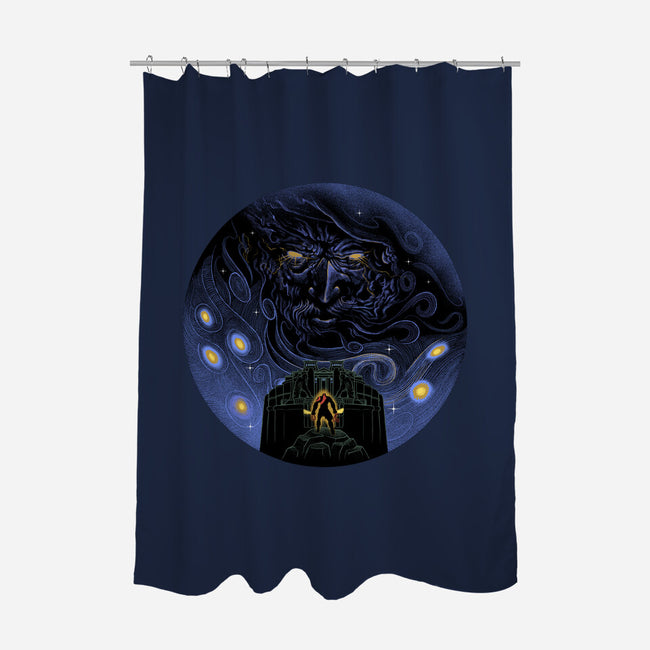 War Of Gods Starry Night-None-Polyester-Shower Curtain-Astrobot Invention