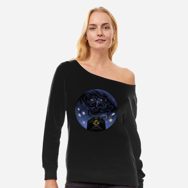 War Of Gods Starry Night-Womens-Off Shoulder-Sweatshirt-Astrobot Invention