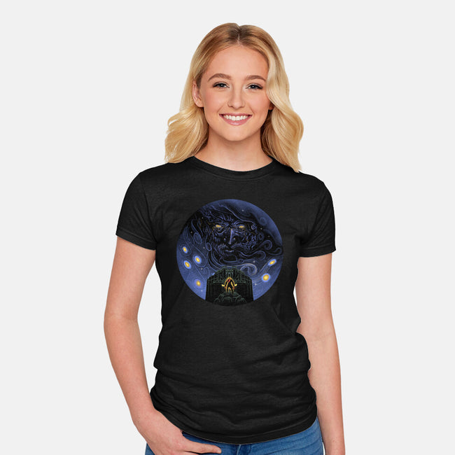 War Of Gods Starry Night-Womens-Fitted-Tee-Astrobot Invention