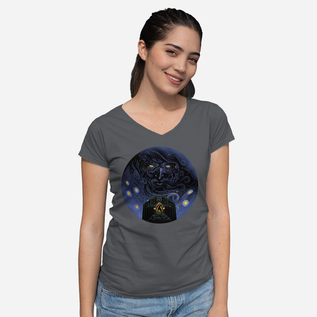War Of Gods Starry Night-Womens-V-Neck-Tee-Astrobot Invention
