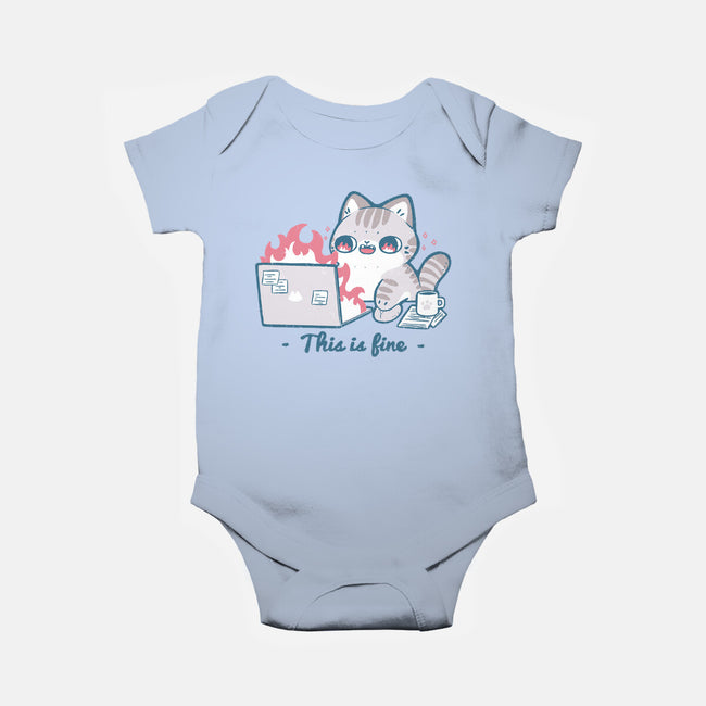 This Is Fine Cat Working-Baby-Basic-Onesie-xMorfina