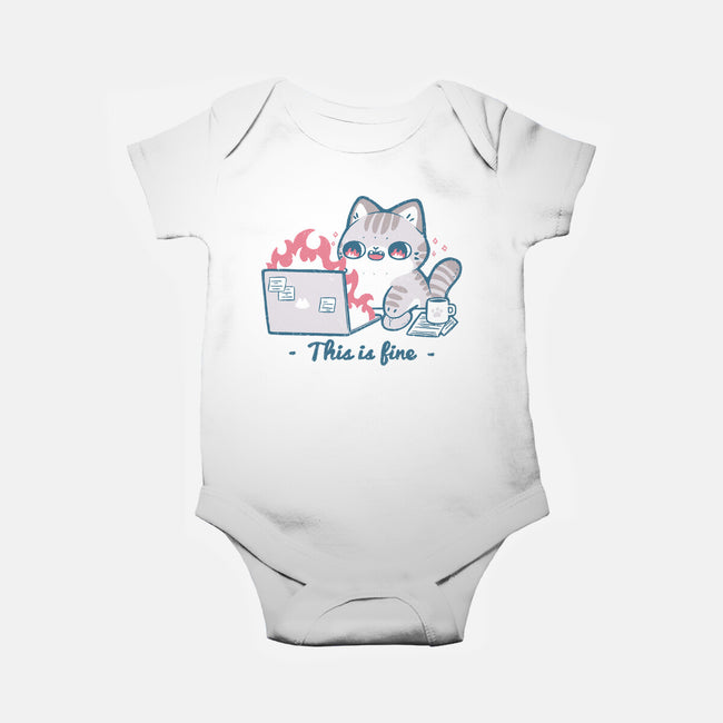 This Is Fine Cat Working-Baby-Basic-Onesie-xMorfina