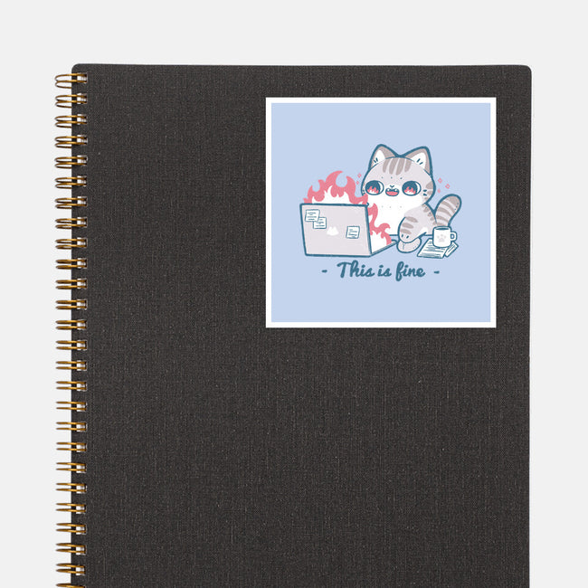 This Is Fine Cat Working-None-Glossy-Sticker-xMorfina