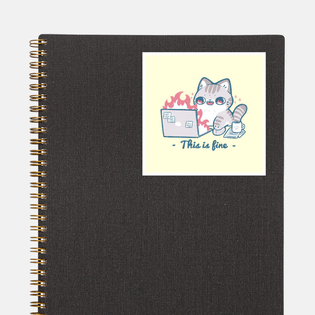 This Is Fine Cat Working-None-Glossy-Sticker-xMorfina