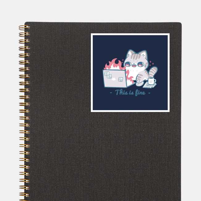 This Is Fine Cat Working-None-Glossy-Sticker-xMorfina