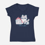 This Is Fine Cat Working-Womens-V-Neck-Tee-xMorfina